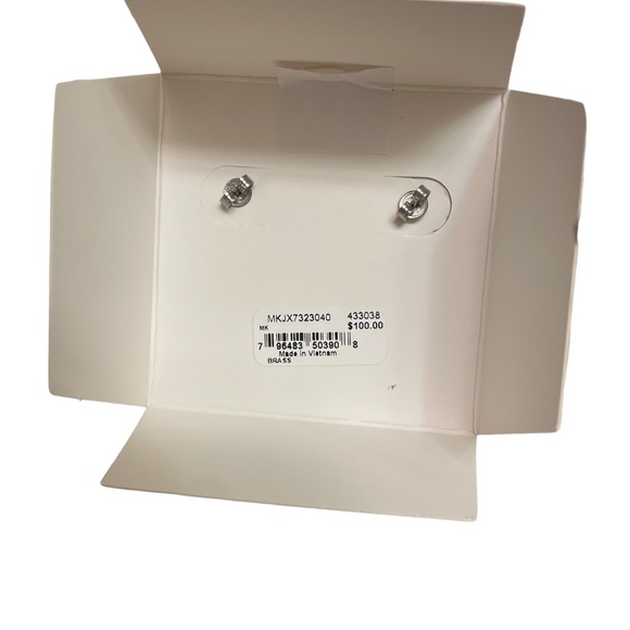 Michael Kors  Brass Silver-tone Pavé Crystal MK Logo Earrings NWT - Picture 4 of 5